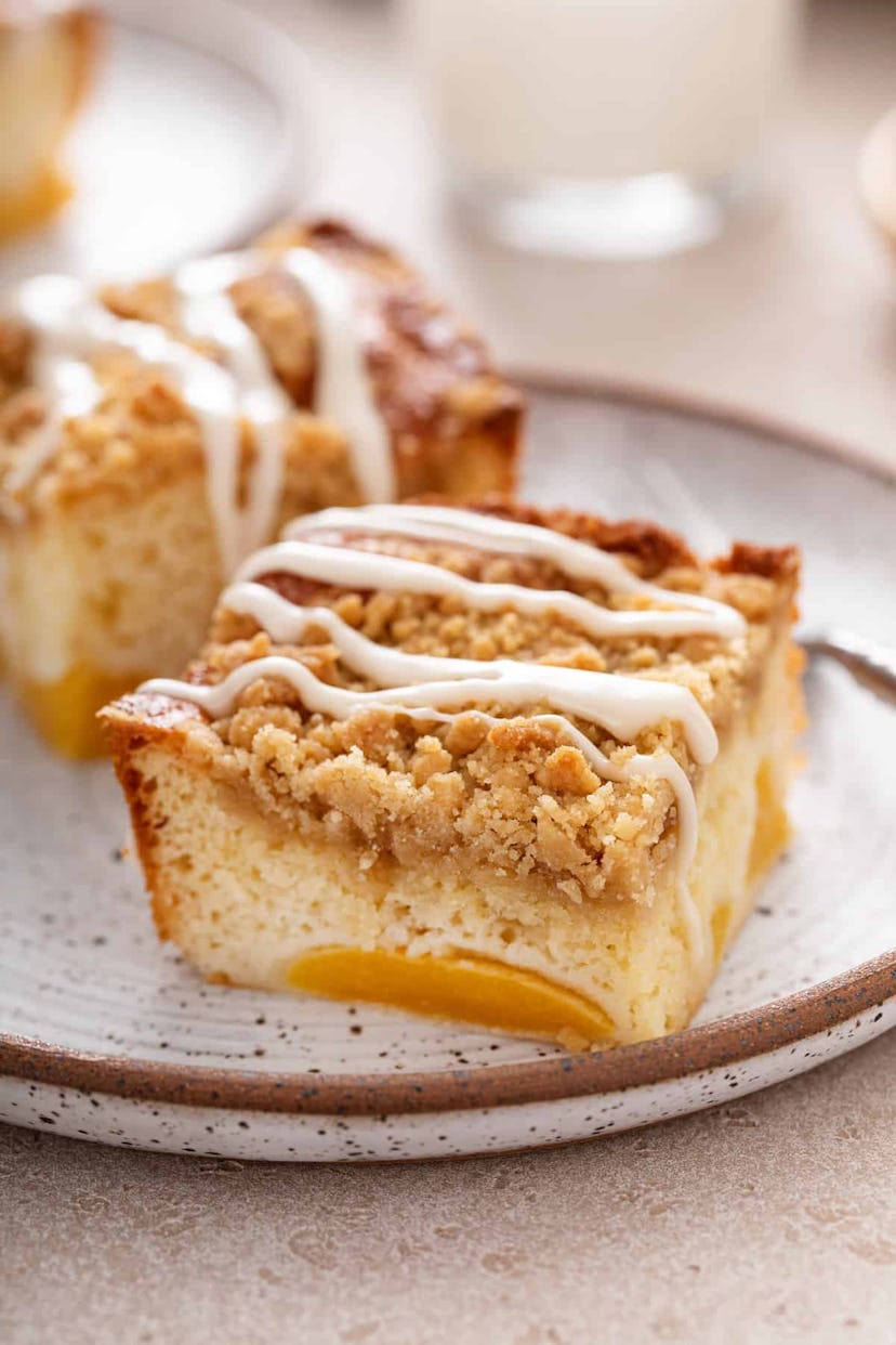 Easy peach coffee cake, a delicious make-ahead dessert for Mother's Day.