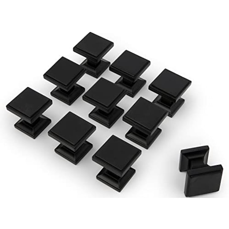 Wood Grip Modern Square Knobs Matte Black