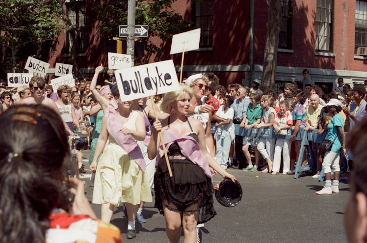 Lois Weaver and others from the infamous WOW Cafe Theater march down Fifth Avenue with The Lesbian H...