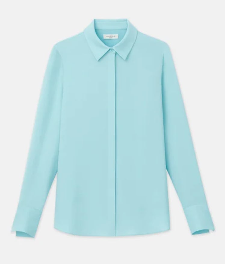 cyan blue button-down blouse