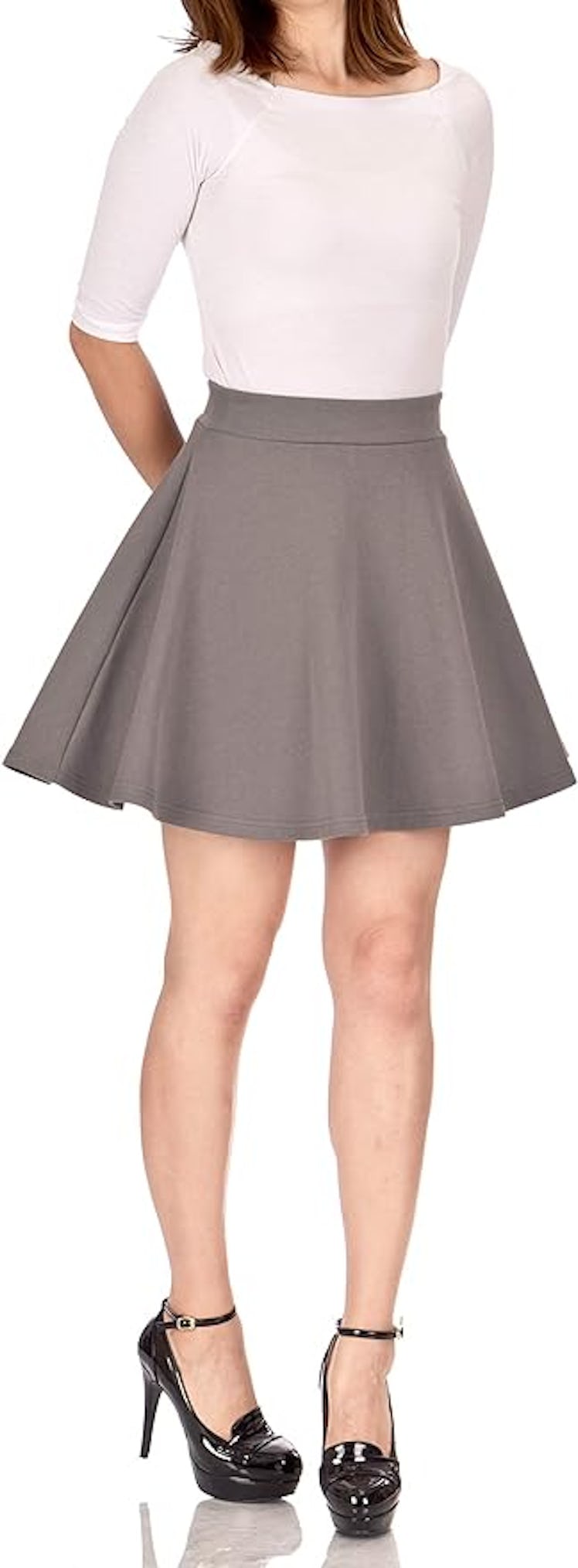 Basic Solid Stretchy Cotton Skater Mini Skirt