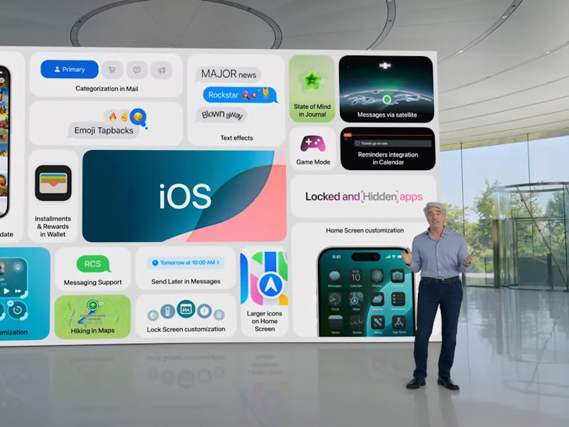 Apple's Craig Federighi detailing iOS 18 during WWDC 2024