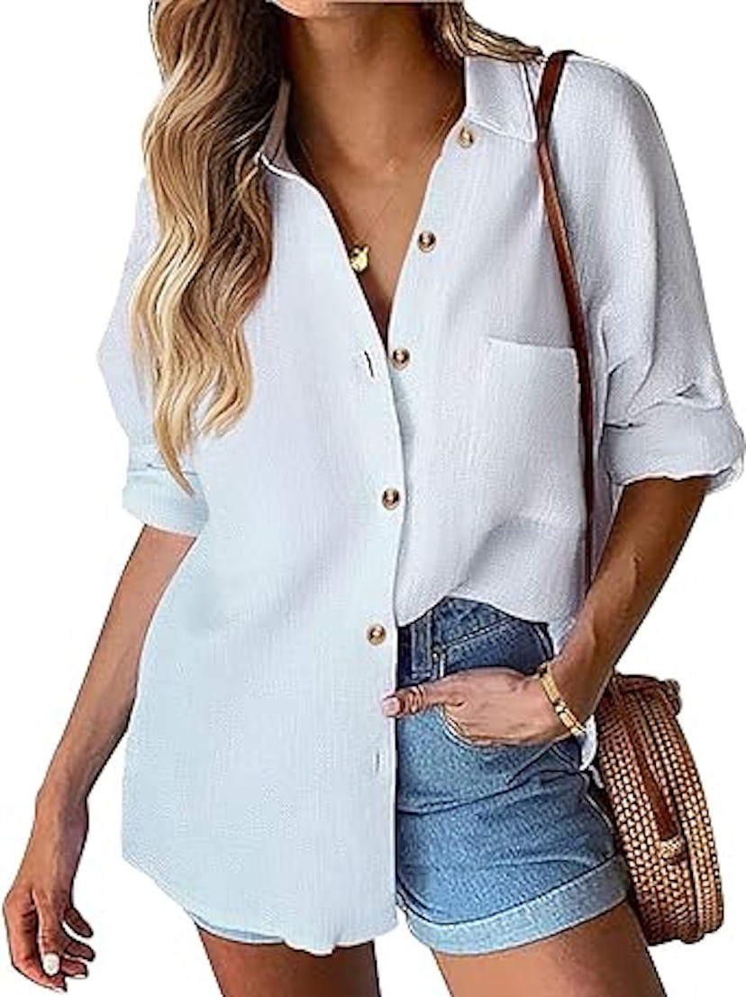 HOUTOUCH Cotton Button-Down Blouse