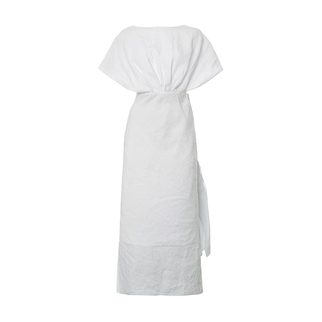 Drape-Detailed Linen Midi Dress