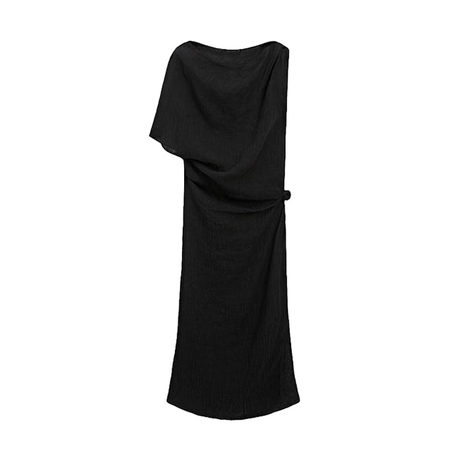 100% Linen Dress With Asymmetric Neckline