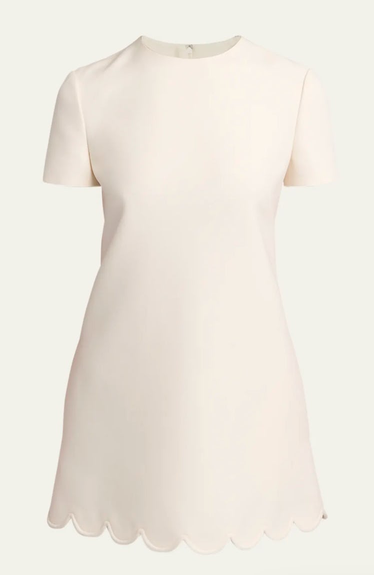 white short sleeve scalloped mini dress