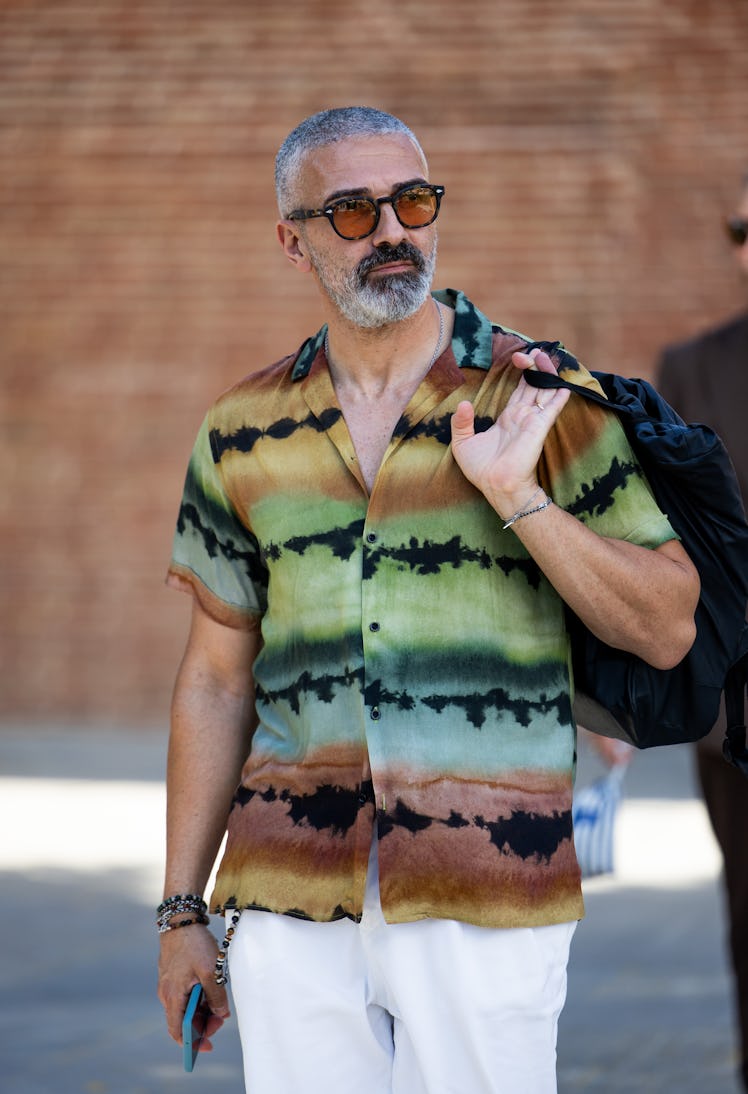  A guest wears button shirt with print during Pitti Immagine Uomo 106 on June 12, 2024 in Florence, ...