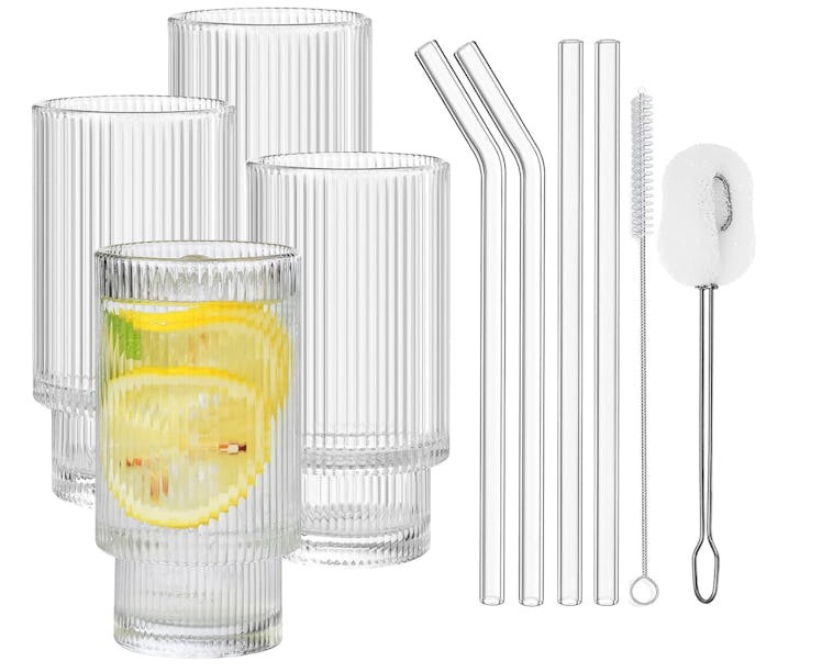 ALINK Ribbed Drinking Glassware (4-Piece)