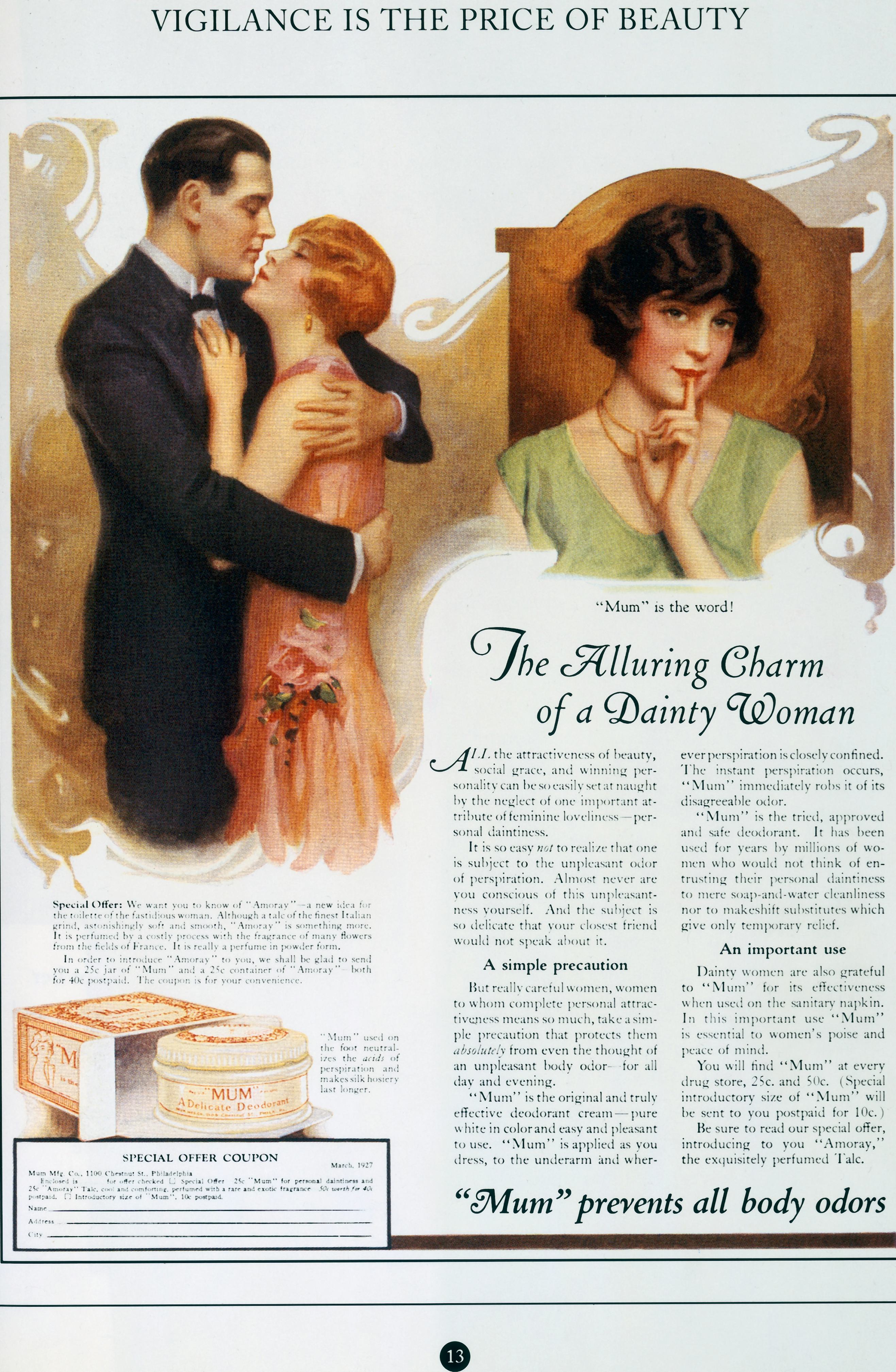  for Mum Deodorant Cream, circa 1927.