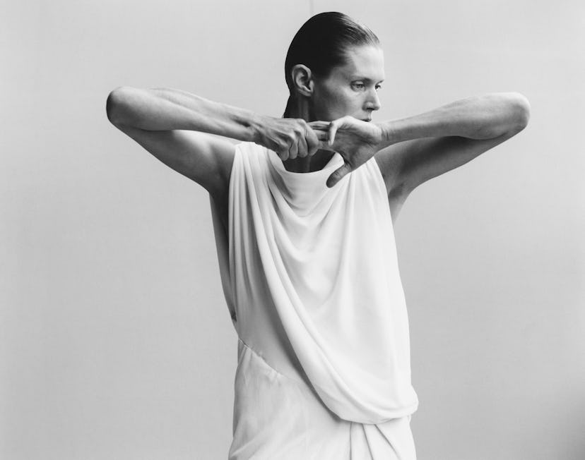 Malgosia Bela wears a Valentino Couture dress. Photographed by Jamie Hawkesworth, styled by Joe McKe...