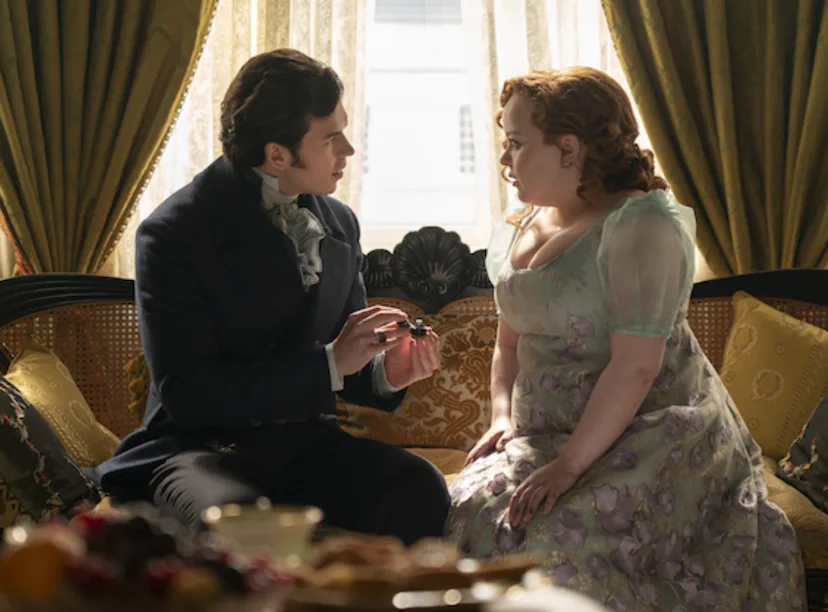 Nicola Coughlan and Luke Newton in 'Bridgerton' Season 3
