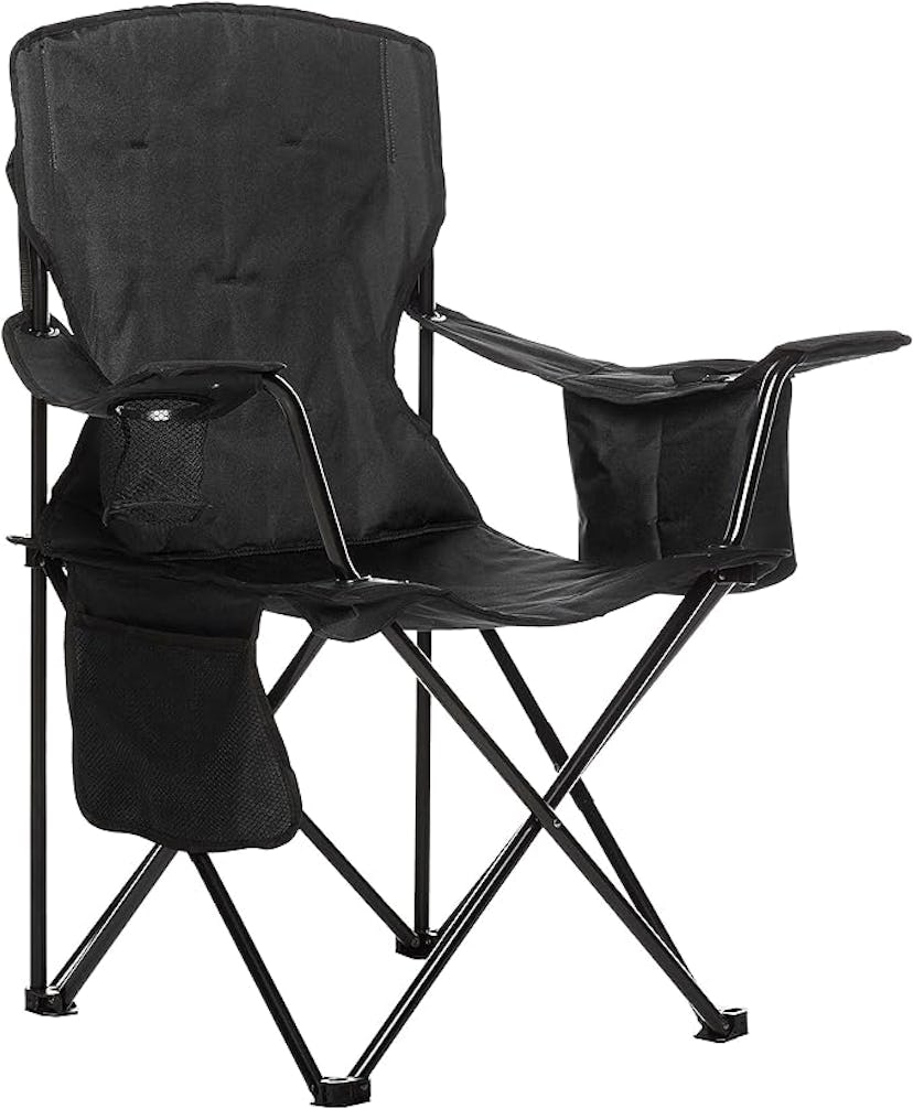 Amazon Basics Portable Camping Chair with 4-Can Cooler, Side Pocket, Cup Holder, and Carry Bag