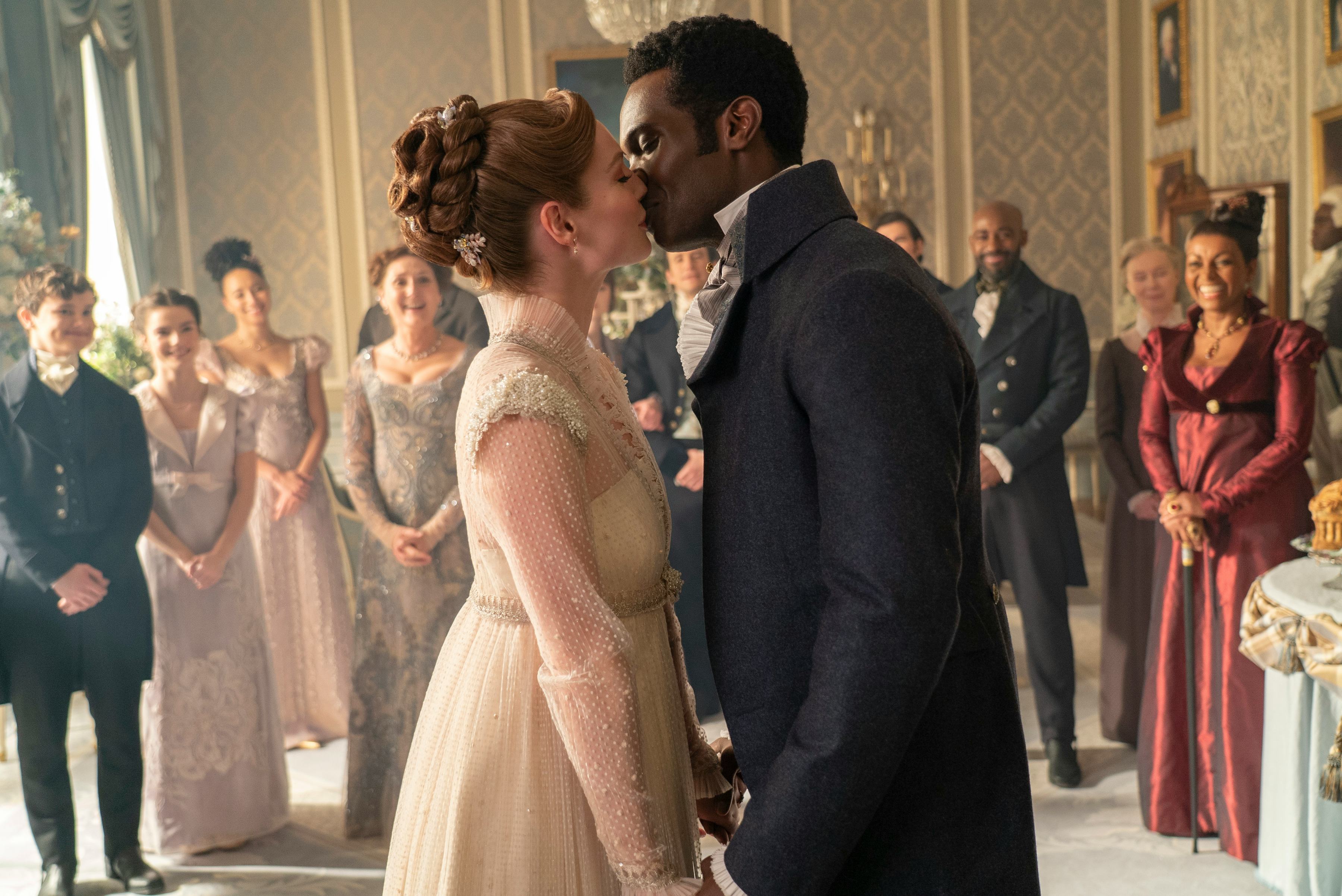 Victor Alli as John Stirling, Hannah Dodd as Francesca Bridgerton in &lsquo;Bridgerton&rsquo; Season 3.