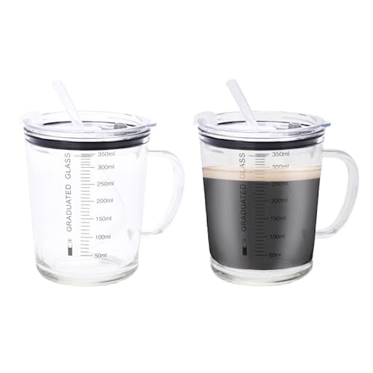 WHOLE HOUSEWARES Glass Coffee Mug with Measurements (Set of 2)