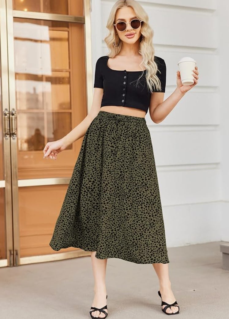 Bluetime High Waisted A Line Midi Skirt