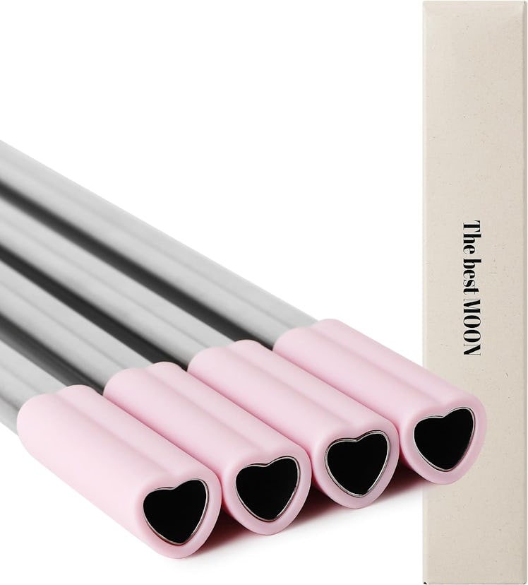 The best MOON Heart Shaped Stainless Steel Straws with Silicone Tips (4-Pack)