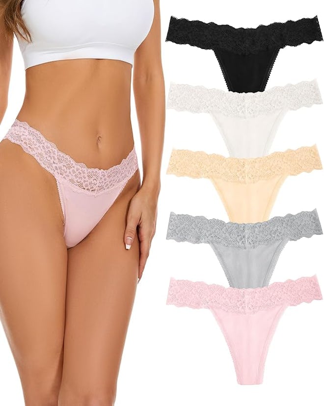 voenxe Seamless Lace Thongs (5-Pack)
