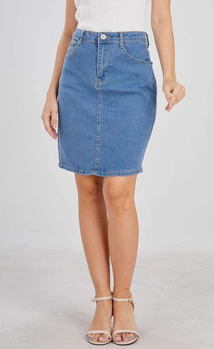 chouyatou Denim Pencil Skirt