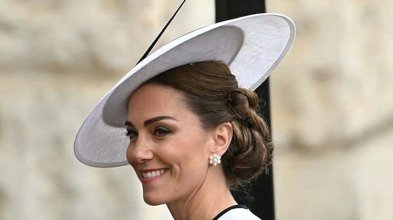 TOPSHOT - Britain's Catherine, Princess of Wales, arrives to Horse Guards Parade for the King's Birthday Parade "Trooping the Colour" in London on June 15, 2024. Catherine, Princess of Wales, is making a tentative return to public life for the first time since being diagnosed with cancer, attending the Trooping the Colour military parade in central London. (Photo by JUSTIN TALLIS / AFP) (Photo by JUSTIN TALLIS/AFP via Getty Images)