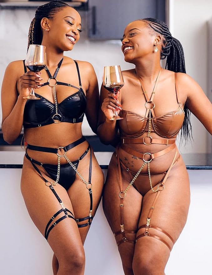 Avidlove Leather Chain Lingerie Set (5 Pieces)