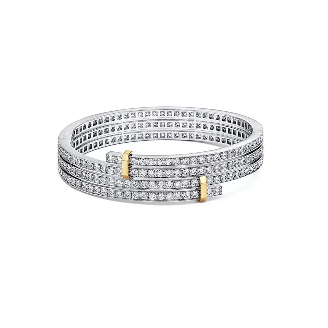 Edge Multi-Row By Pass Bracelet in Platinum and Yellow Gold with Diamond