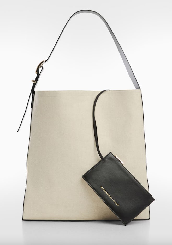 Contrast-Leather Canvas Maxi Bag