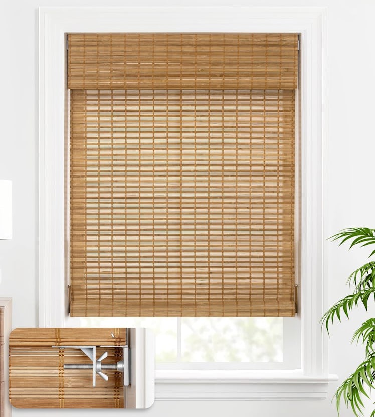 LazBlinds No Tools No Drill Bamboo Roller Shades