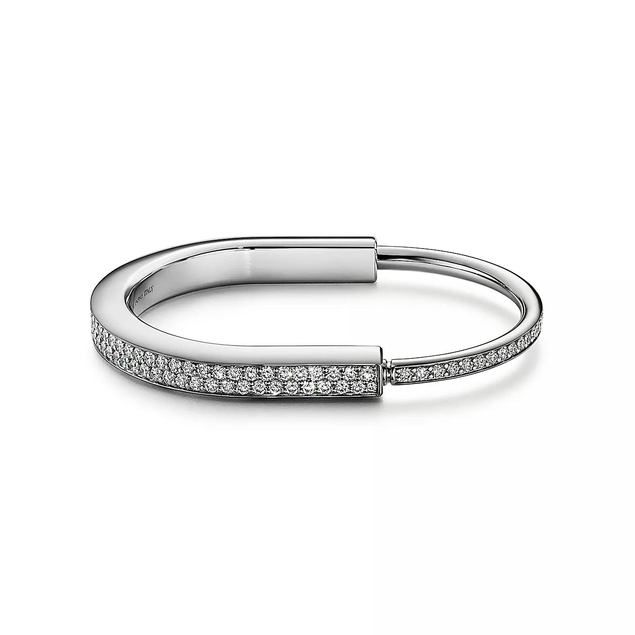 Lock Bangle in White Gold with Full Pavé Diamonds