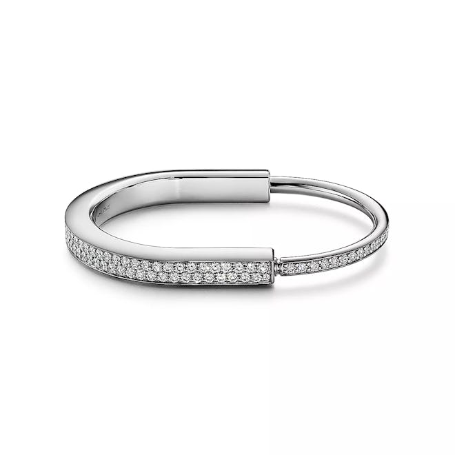Lock Bangle in White Gold with Full Pavé Diamonds