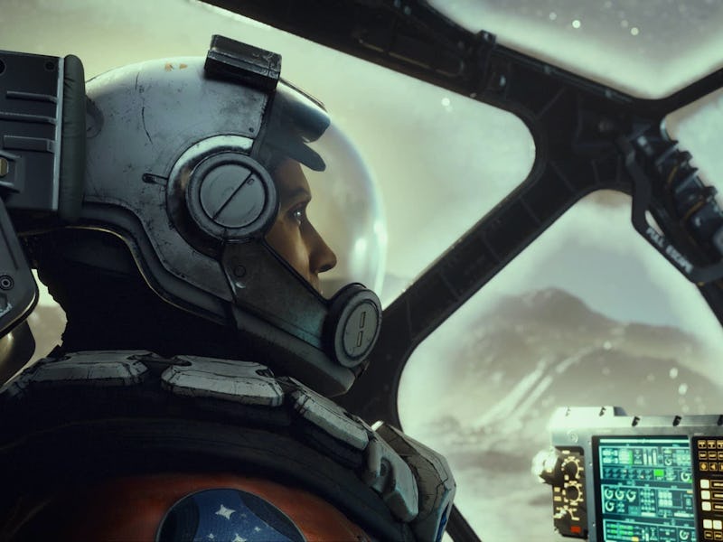 A Starborn looks to the horizon from their pilot seat.