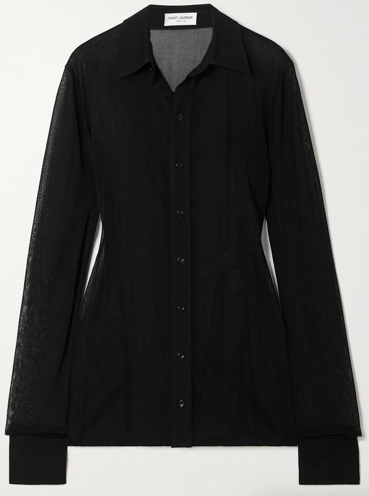 black semi-sheer jersey shirt