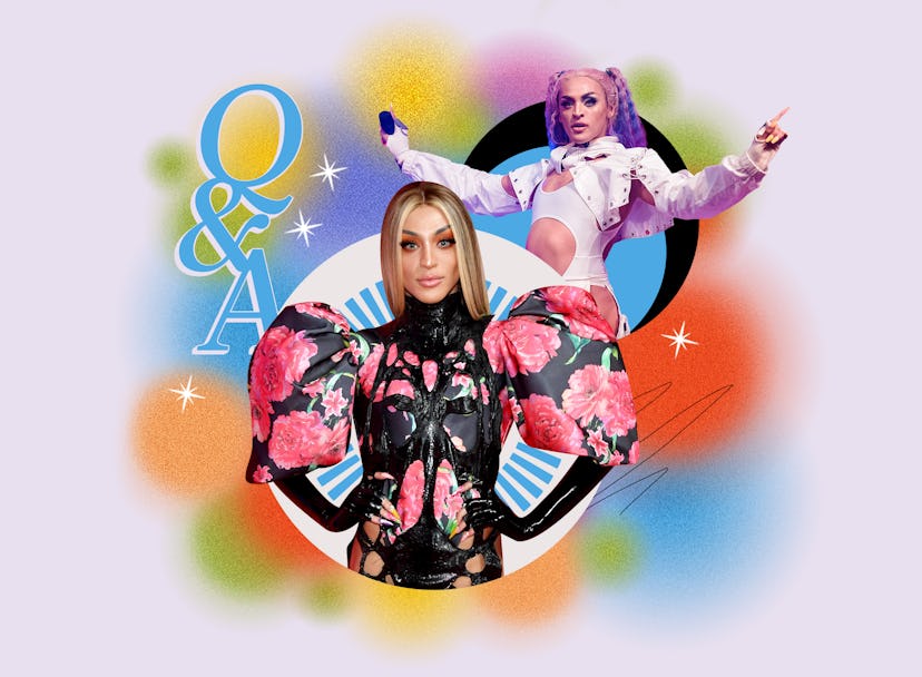 Two photos of Pabllo Vitar against a colorful background.