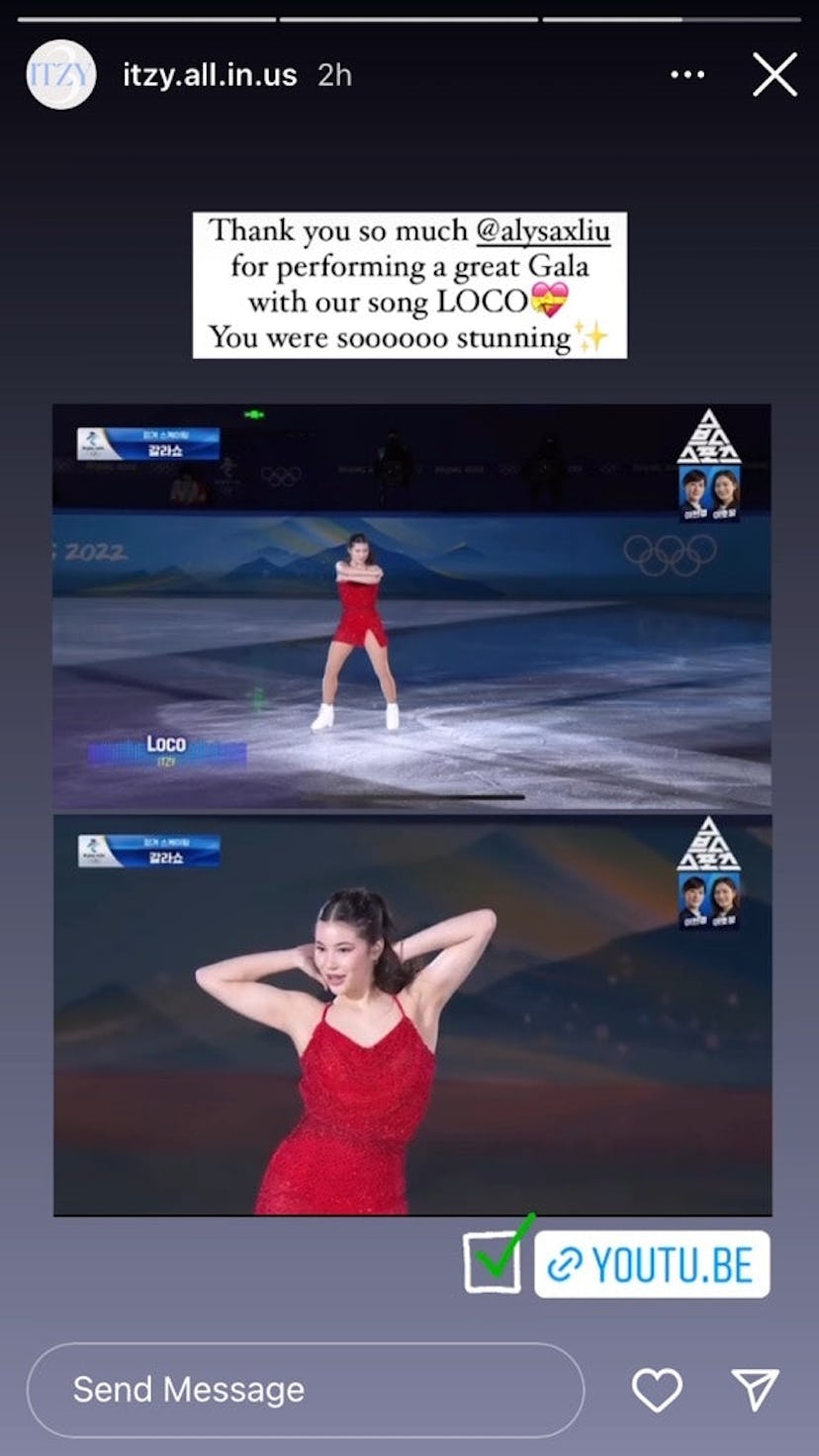 Alysa Liu performed to ITZY's "Loco" in the 2022 Olympic gala.