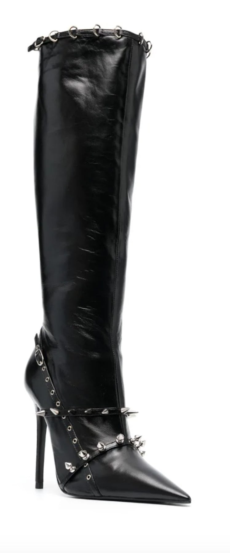 black spiked knee-high boots
