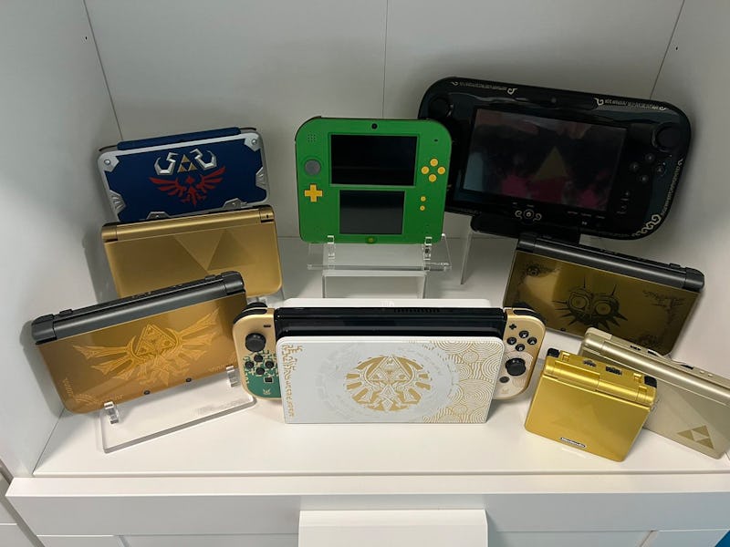 Limited edition Zelda-themed Nintendo consoles on display