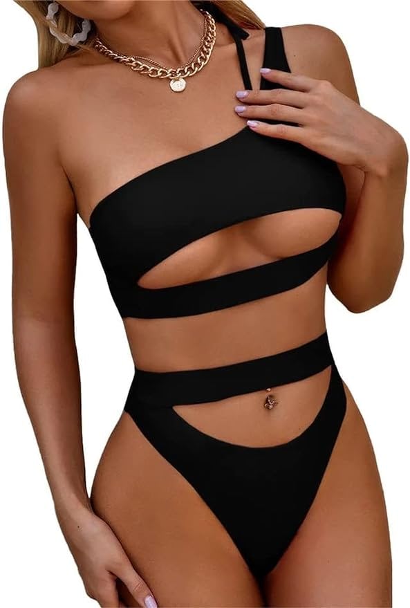 Lilosy Cutout One Shoulder Bikini