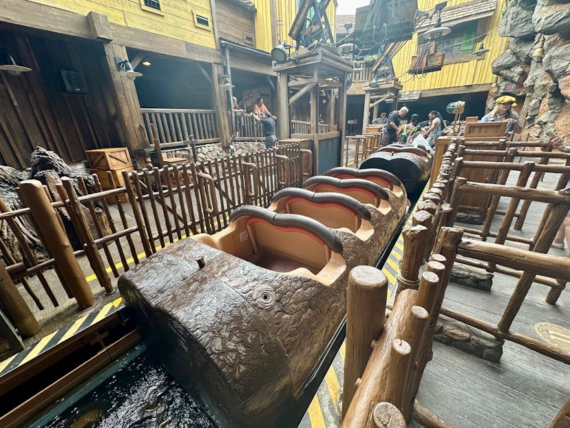 The log-flume seats on Tiana's Bayou Adventure can hold two riders.