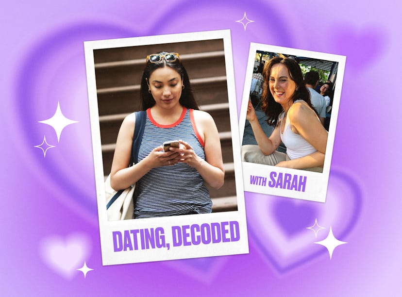 A graphic with two polaroid photos, one of a woman using her phone and another smiling woman labeled...