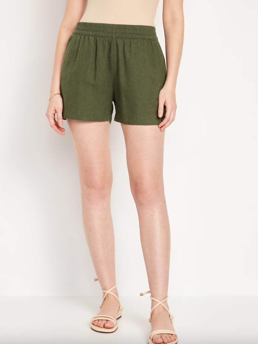 High-Waisted Linen-Blend Pull-On Shorts -- 3.5-inch inseam