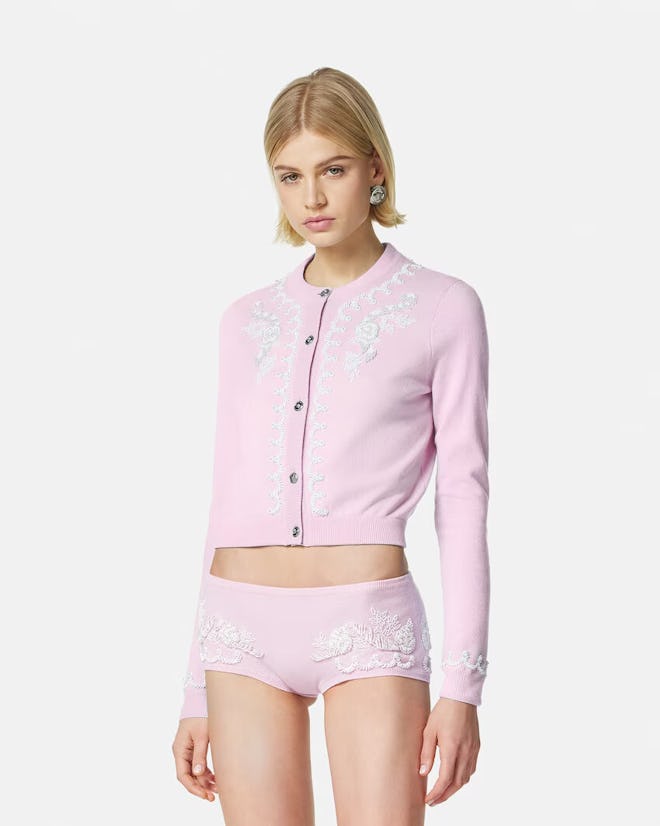 Embroidered Cashmere Knit Cardigan