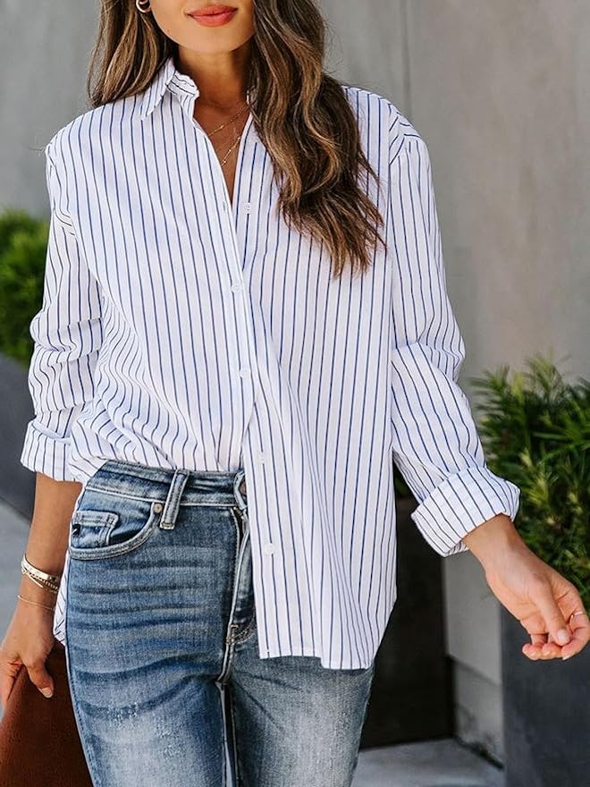 Siliteelon Cotton Striped Dress Shirt