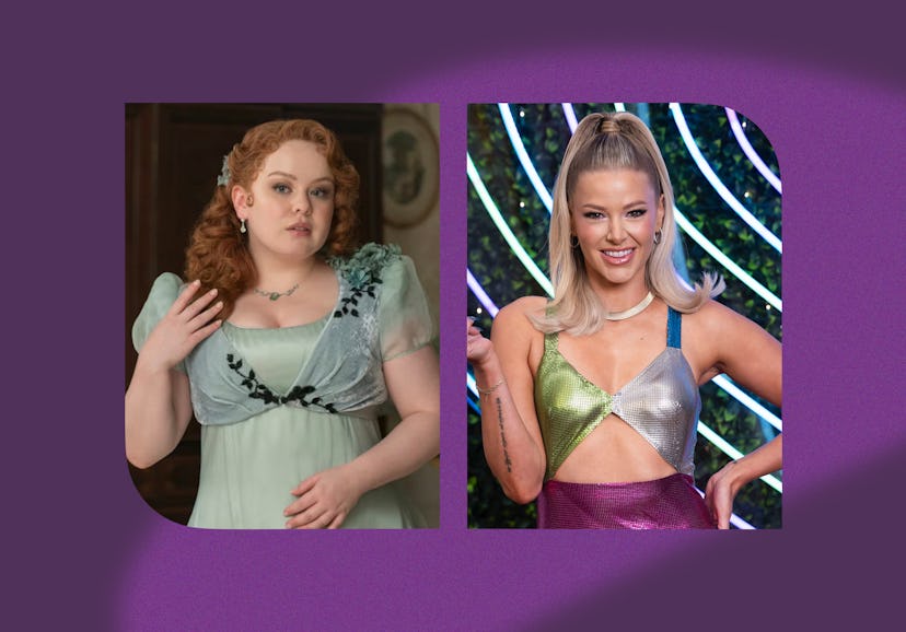 Nicola Coughlan in 'Bridgerton' Season 3 and Ariana Madix on 'Love Island' Season 6.