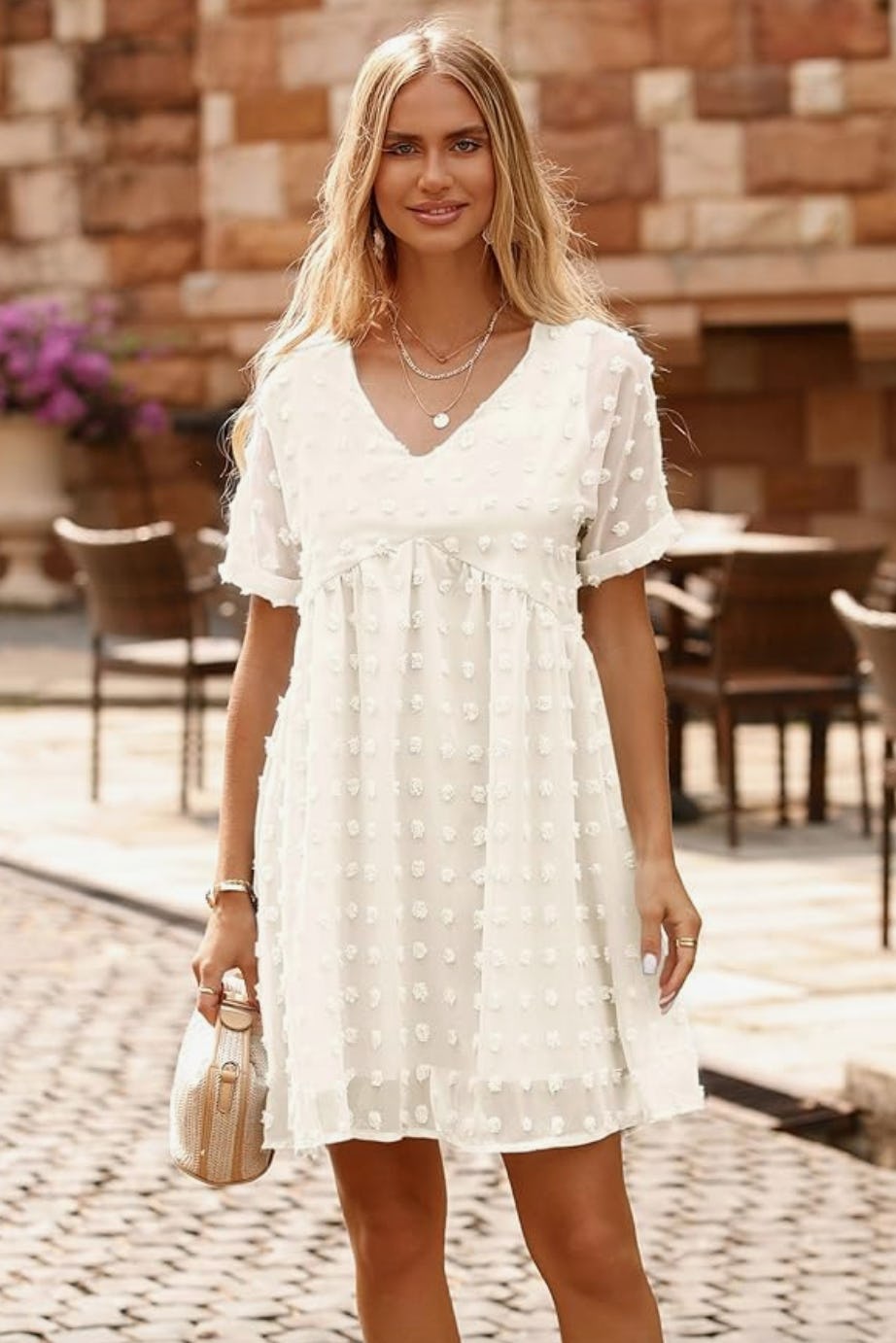 KIRUNDO V Neck Short Sleeve Ruffle Dress