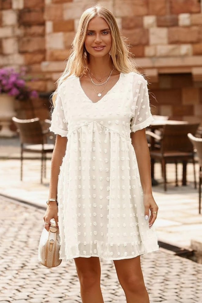 KIRUNDO V Neck Short Sleeve Ruffle Dress