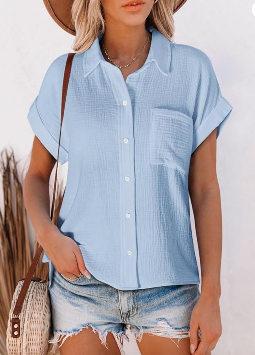 Astylish V Neck Button Down Blouse
