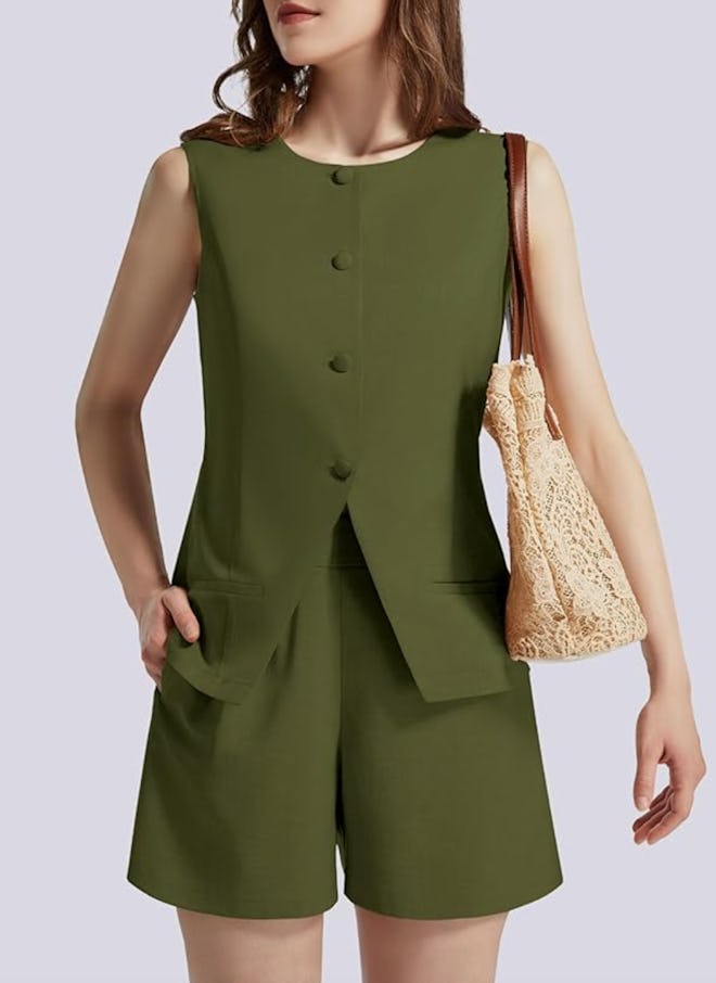 Casly Lamiit Round Neck Button Down Set (2-Piece)