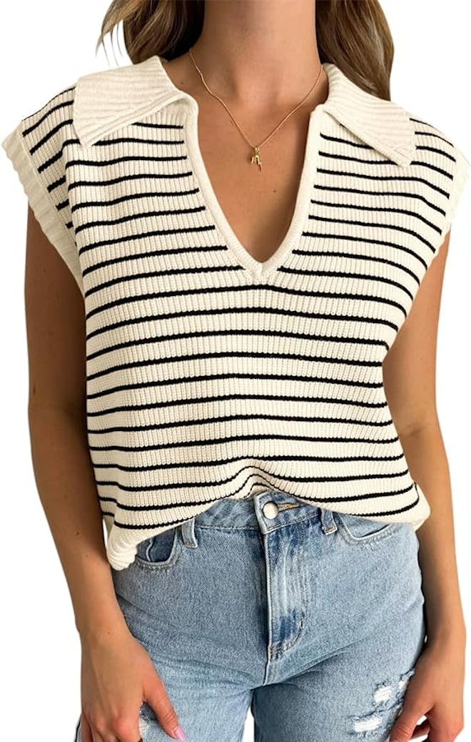 Yousify V Neck Cap Sleeve Sweater Top
