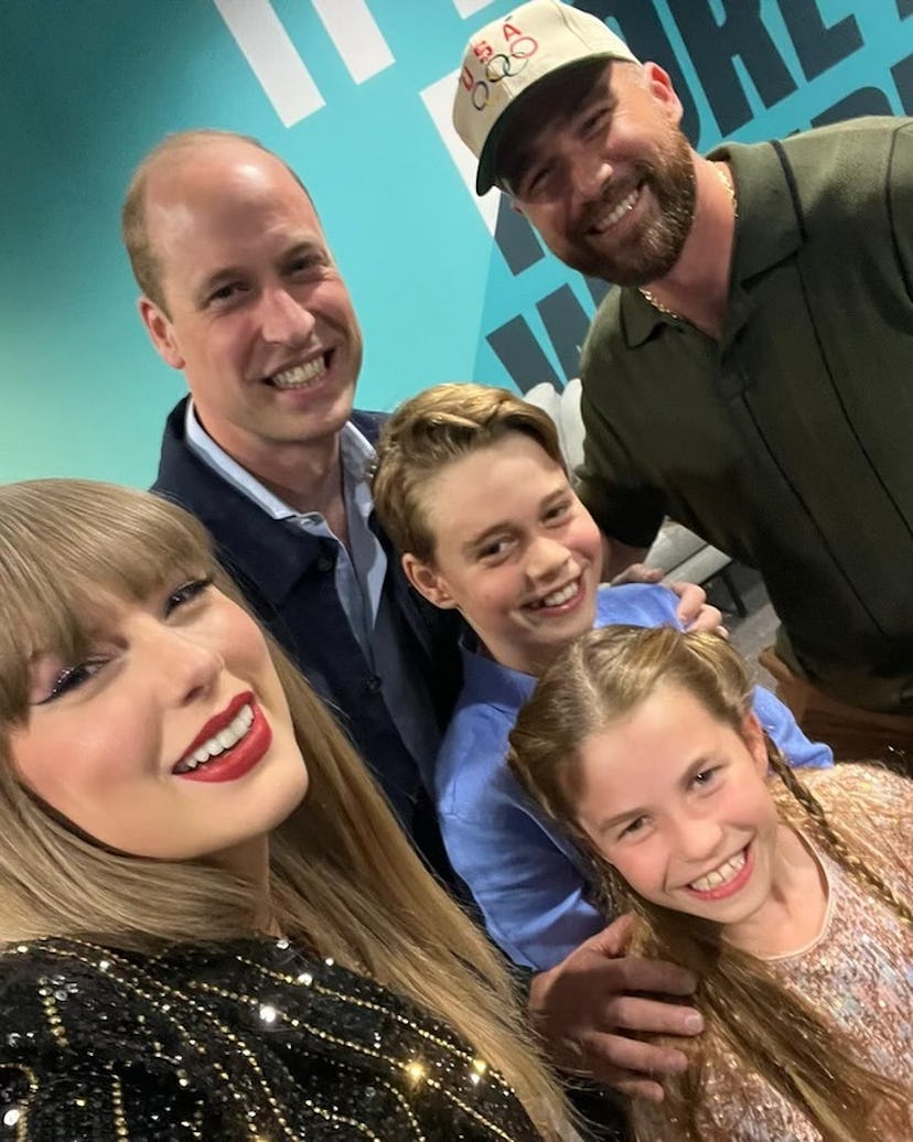 Taylor Swift with Prince William, Travis Kelce, Prince George, and Princess Charlotte.