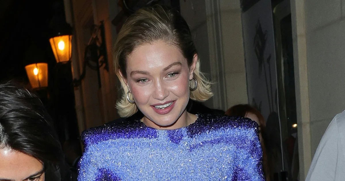 Gigi Hadid Goes Full Nude Illusion With a Glittery Balmain Dress