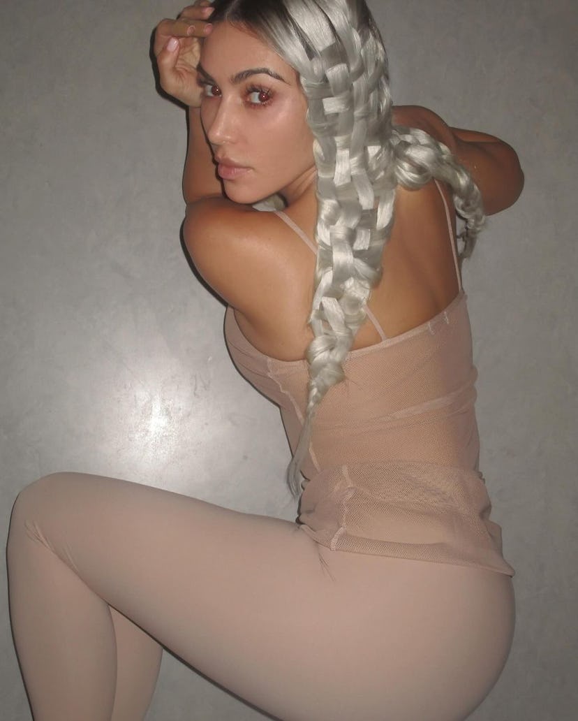Kim Kardashian wears platinum blonde basket braids